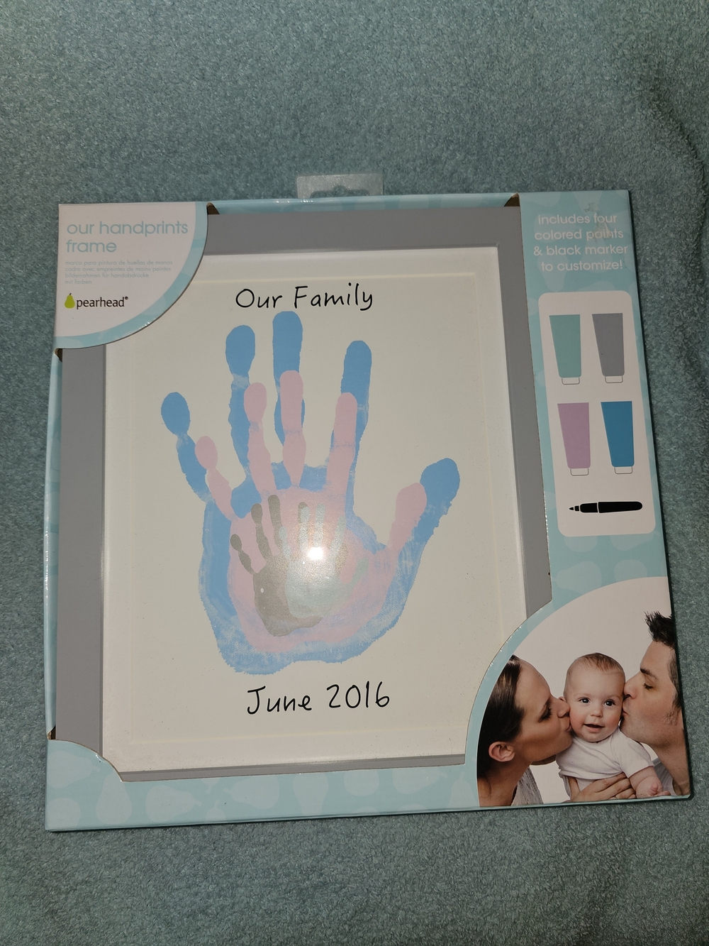 Pearhead Handprints Frame with Blue, Pink, Gray Accents